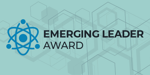 Light blue graphic with text 'Emerging Leader Award'