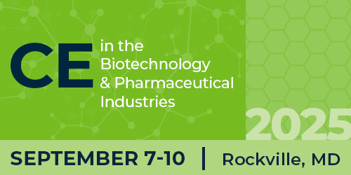 Green graphic with text 'CE Pharm September 7-10, 2025 Rockville, MD'