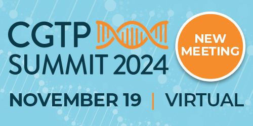 Light blue graphic with DNA double helix and text 'CGTP Summit 2024 November 19 Virtual New Meeting'