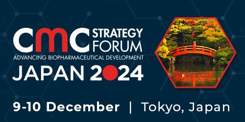 Blue graphic with image of red Japanese bridge with text 'CMC Strategy Forum Japan 2024 9-10 December Tokyo, Japan'