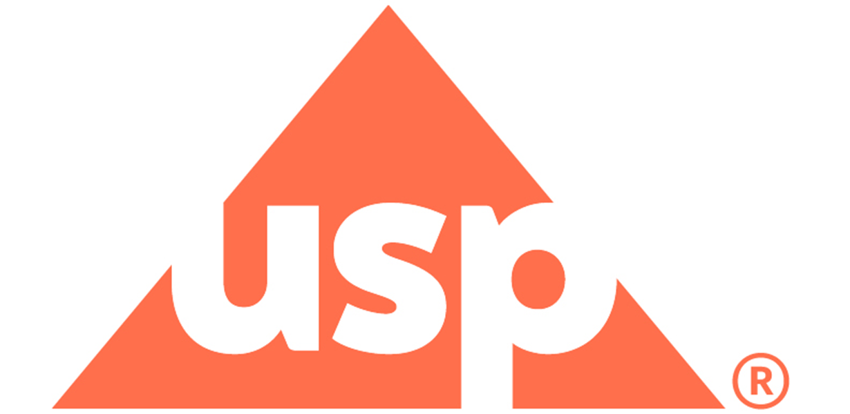 Company logo of orange triangle with text 'usp'