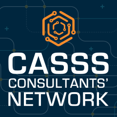 Dark blue graphic with text 'CASSS Consultants' Network'