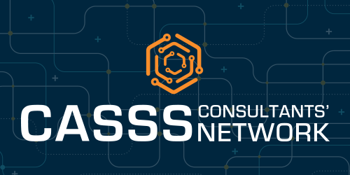 Dark blue graphic with text 'CASSS Consultants' Network'