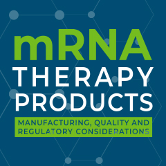 Blue graphic with text 'mRNA Therapy Products'