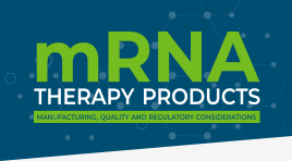 Blue graphic with text 'mRNA Therapy Products'