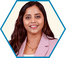 Image of woman wearing glasses in front of white background